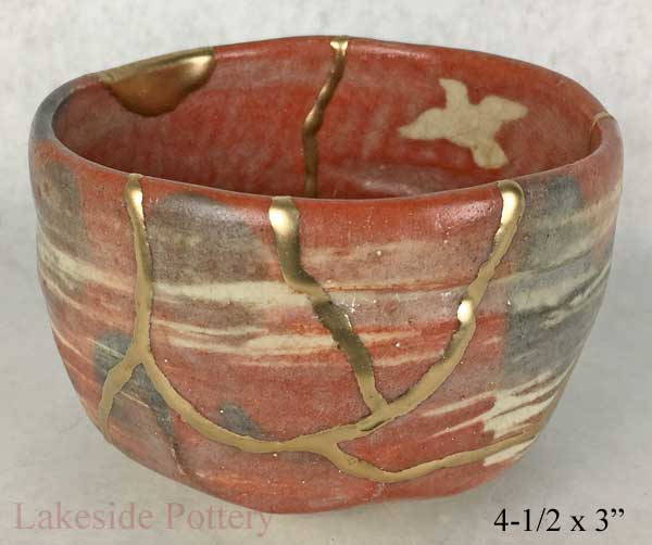 Japanese kintsugi raku chawan