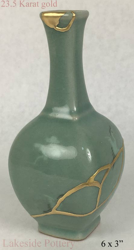 Celadon real gold kintsugi vase