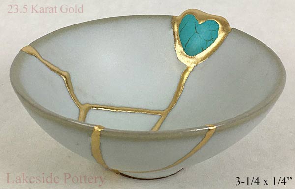 turquoise gemstone heart love Japanese bowl 23.4 karat gold