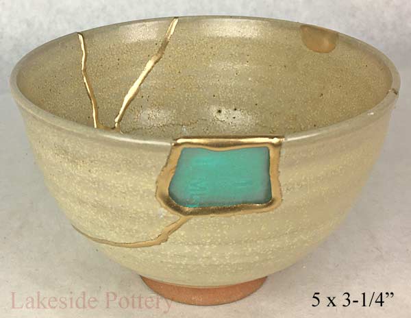 Japanese Kintsugi Chawan with sea glass