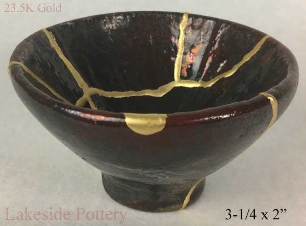 Raku kintsugi bowl real gold 23.5 karat