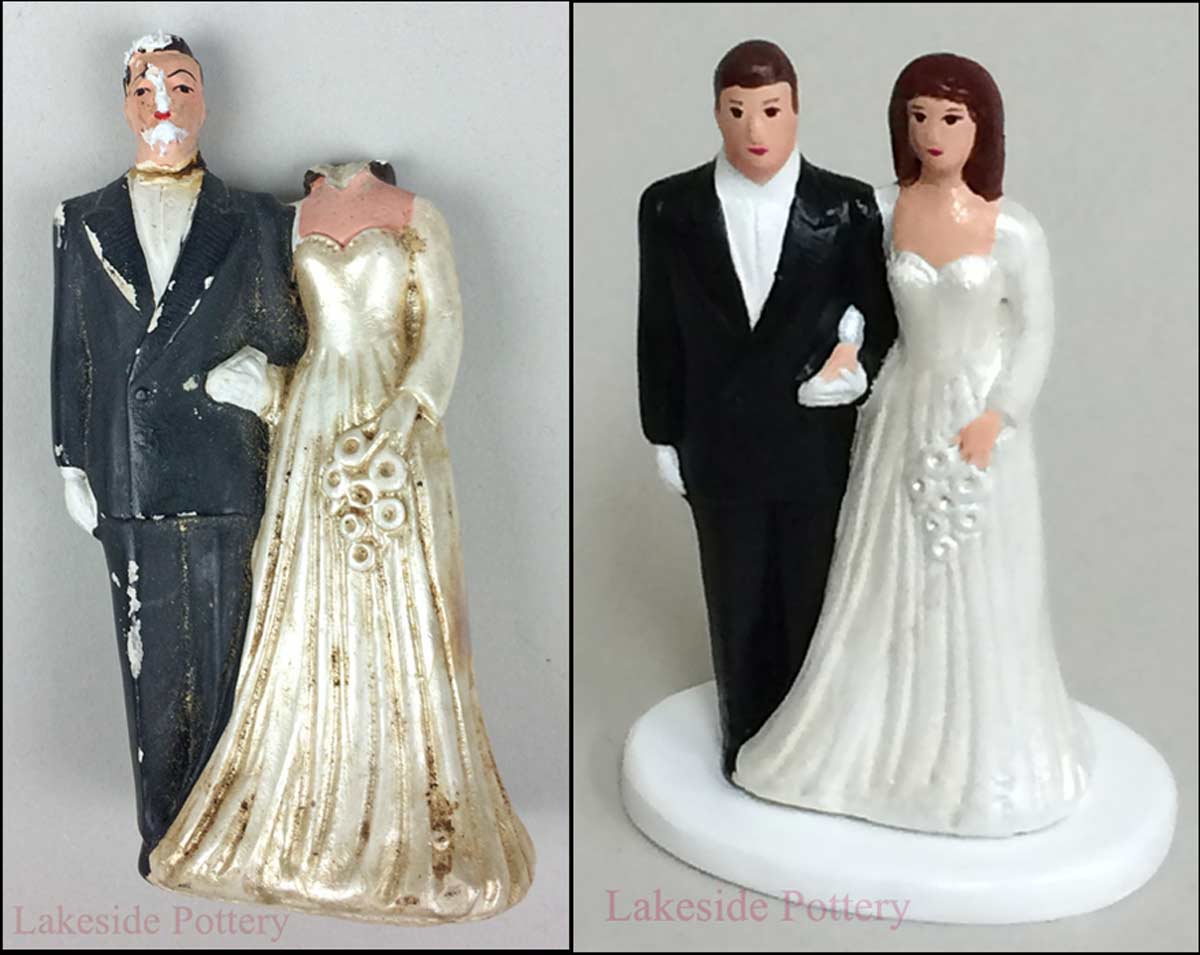 Bride and groom antique cake topper repair with missing parts