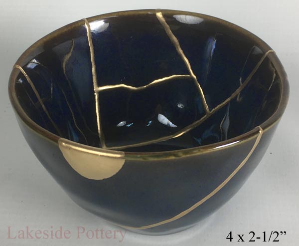 Deep blue Kintsugi bowl