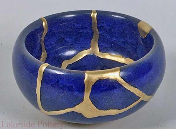 crackled blue Kintsugi bowl
