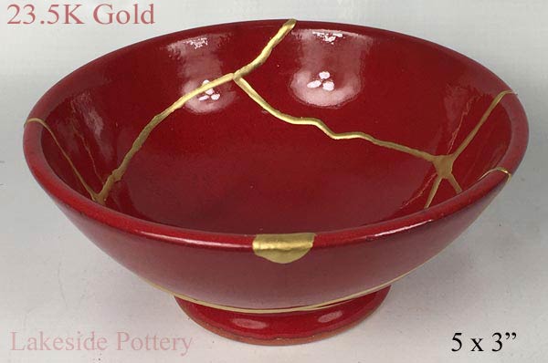 Speckled red kintsugi bowl
