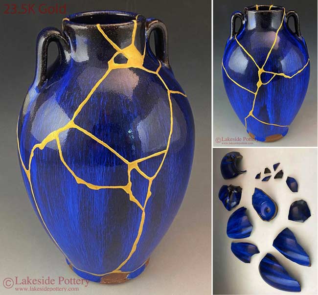 Authentic Kintsugi Pottery Sake bottle