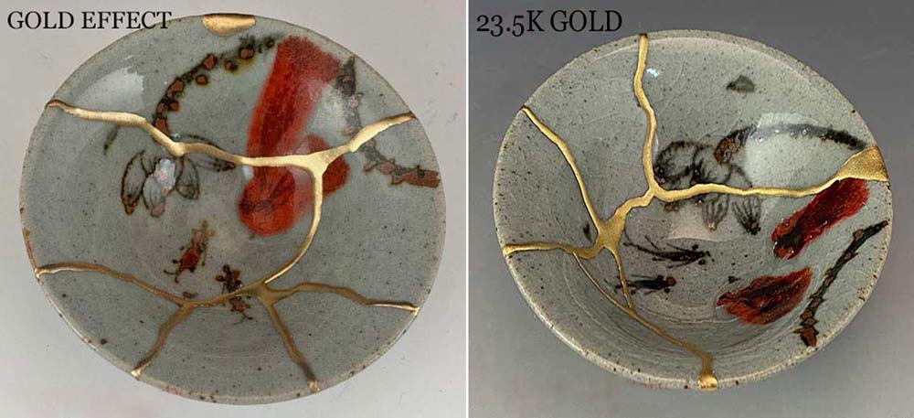 Brass and gold kintsugi side by side
