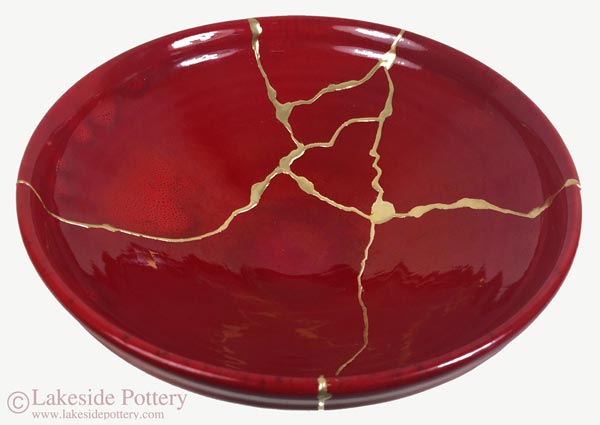 Red Kintsugi plate