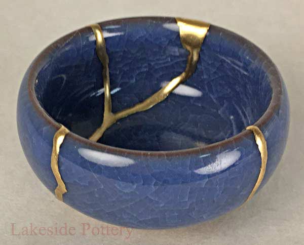crackled blue Kintsugi bowl