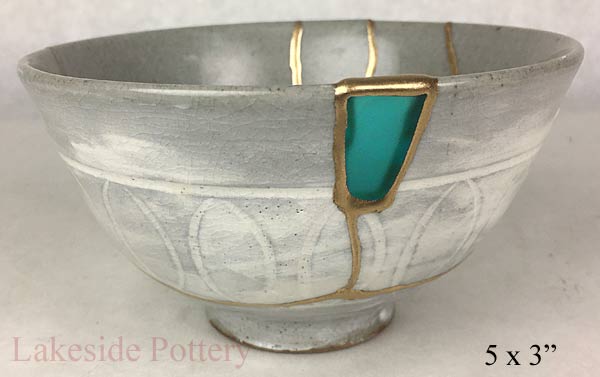 Japanese Kintsugi bowl with sea glass