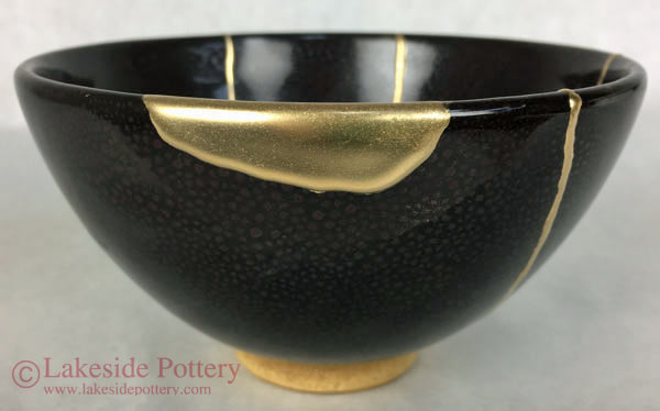 Japanese spotted black Kintsugi bowl