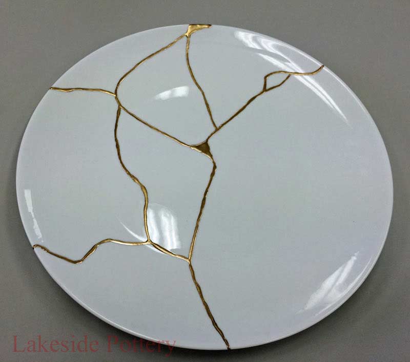 large white kintsugi plate