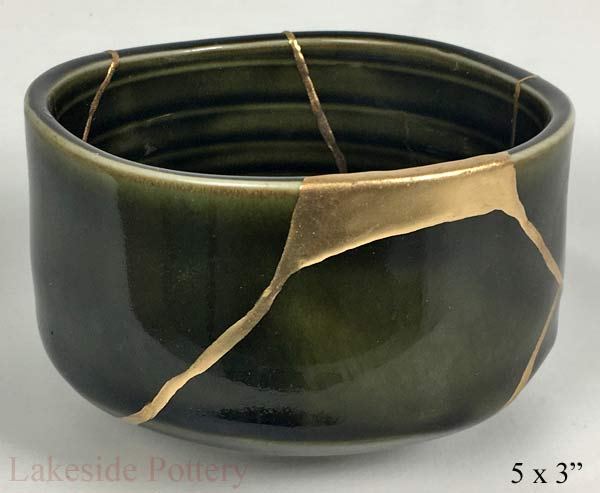 Olive green Kintsugi bowl