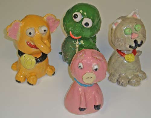 bobble heads animals - children clay projects