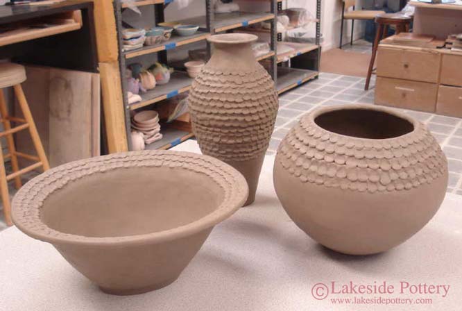 coiled bowl, bottle and a vase samples
