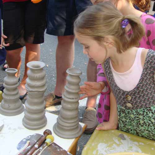 Art and Craft on Bedford Street, Stamford CT Children trying the pottery wheel