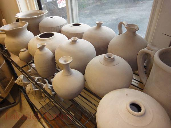 Kiln room - pots waiting for firing