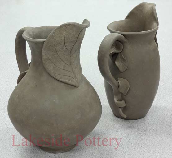 Hand built pitchers with leaves design