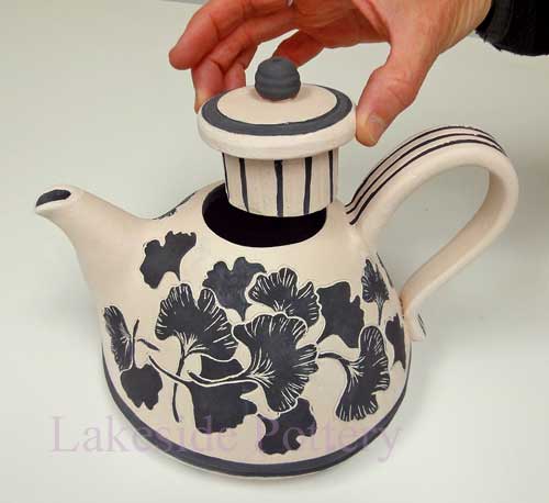 sgraffito teapot with lid