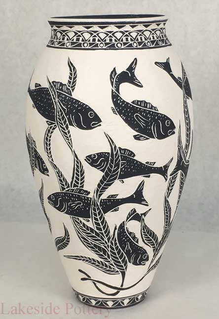 Sgraffito fish vase