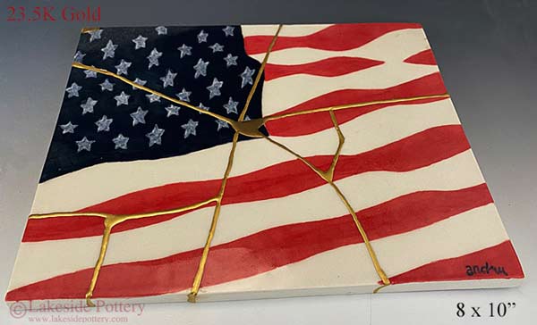 American flag Kintsugi hand made tile Endru Eron NY Tile