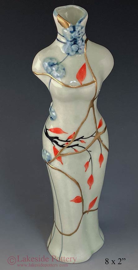 Woman figure Kintsugi bud vase