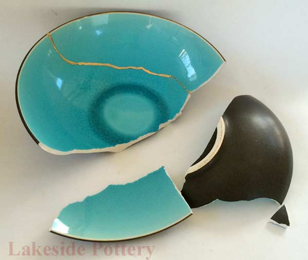 Broken bowl with Kintsukuroi repair
