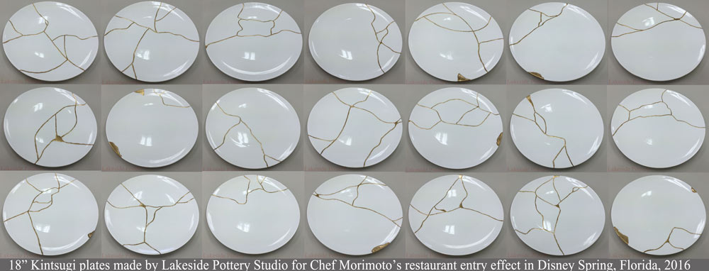 Twenty two, 18 inches wide, Kintsugi platters custom-made for Chef Morimoto restaurant in Disney Spring, Florida