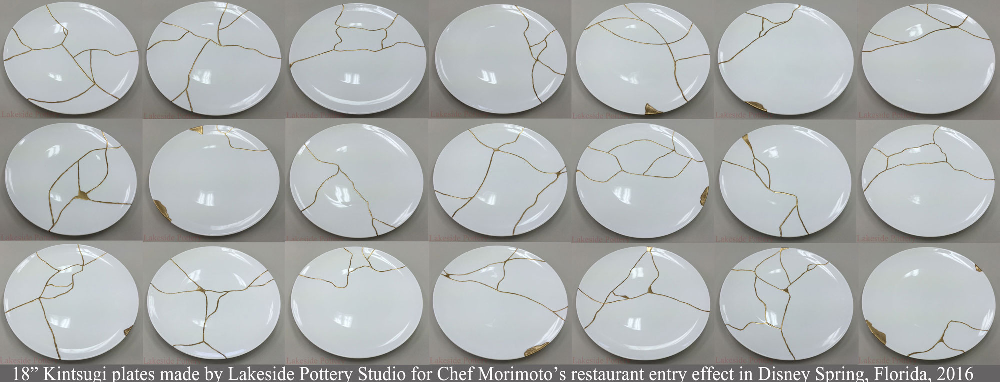 Twenty two, 18 inches wide, Kintsugi platters custom-made for Chef Morimoto restaurant in Disney Spring, Florida