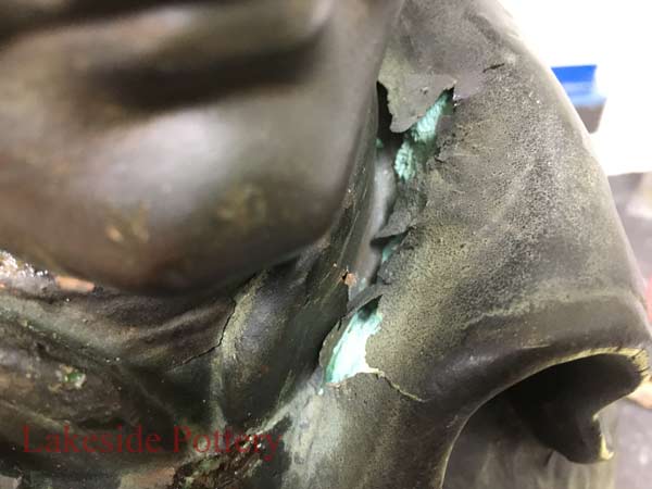 Repairing corroded bronze metal statue over plaster - lost wax