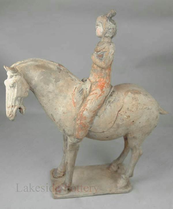 Restored chinese terracotta horse and rider statue