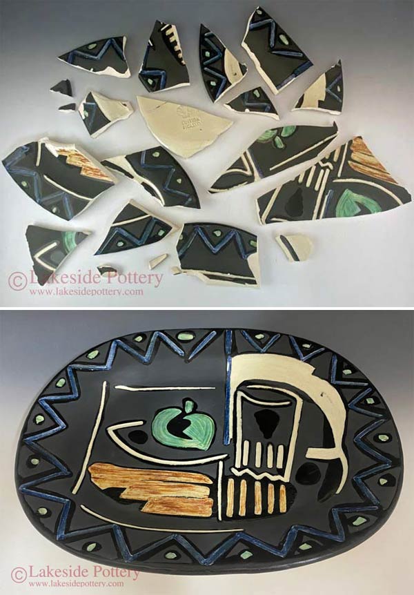 Repair and restoration of aceramic platter by Pablo Picasso