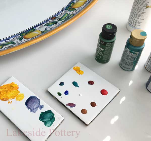 Mix acrylic paints to match to missing colors details