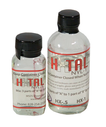 HXTAL NYL-1:  A crystal clear, non-yellowing epoxy adhesive formulated to perfectly match the index of refraction of most glass